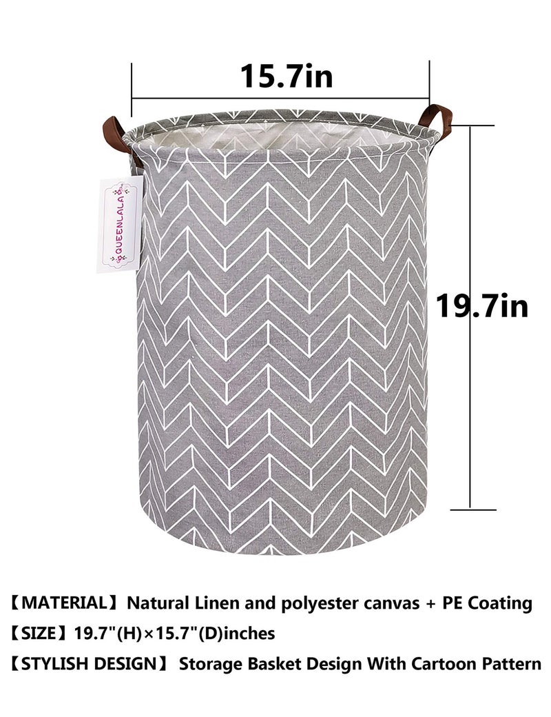QUEENLALA Large Storage Basket,Laundry Hamper/Bathroom/Home Decor/Collapsible Round Storage Bin,Boys and Girls Hamper/Boxes/Clothing(Grey Wheat) - Image 2